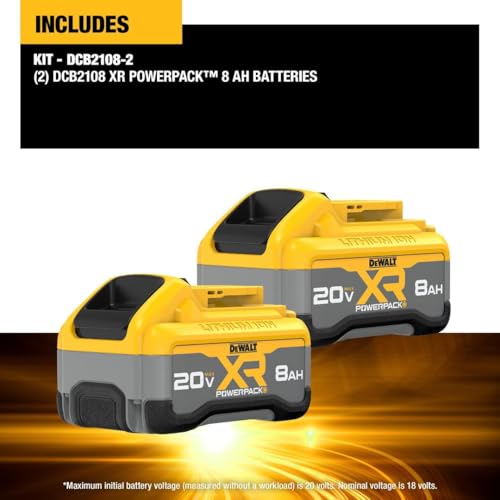 Image of DEWALT 20V MAX XR 8Ah POWERPACK Lithium Ion Battery, 2-Pack (DCB2108-2)