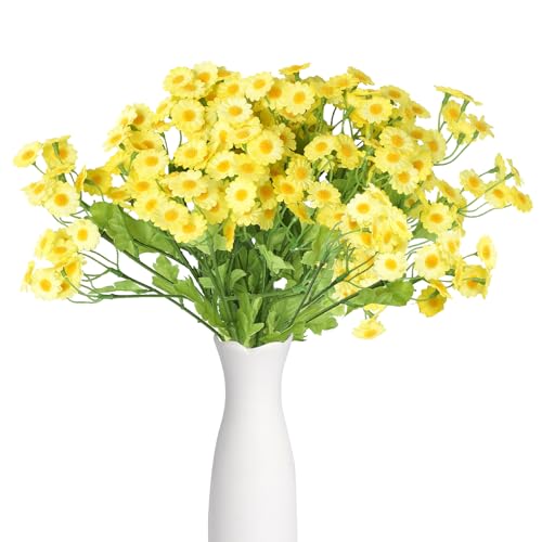Lumoslyy Artificial Daisy Flowers 8-Pack Fake Chamomile Bouquet - Realistic