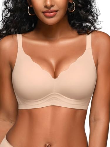 Nahtloser BH Damen ohne Bügel S-2XL Push Up Komfort Jelly-BH softer Halt | V-Ausschnitt Gepolstert Bequem T-shirt Bra, Doppelte W-Jelly-Unterstützung, Schlaf & Alltags BH