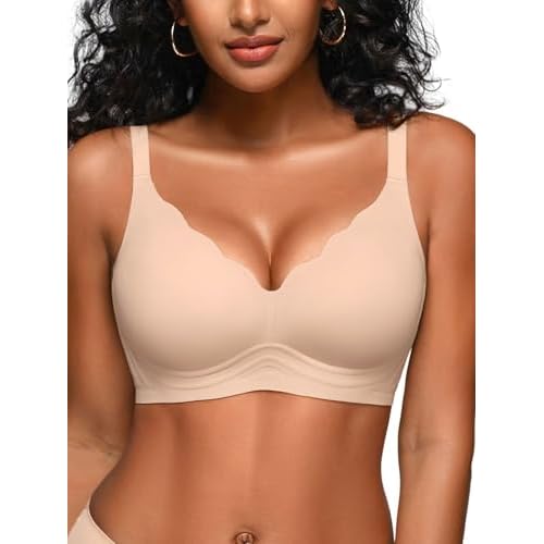 Jelly Bras for Women - S-2XL Wireless Seamless Padded Bralette with Support, No Underwire Comfortable T-Shirt Bra Skin X-Large