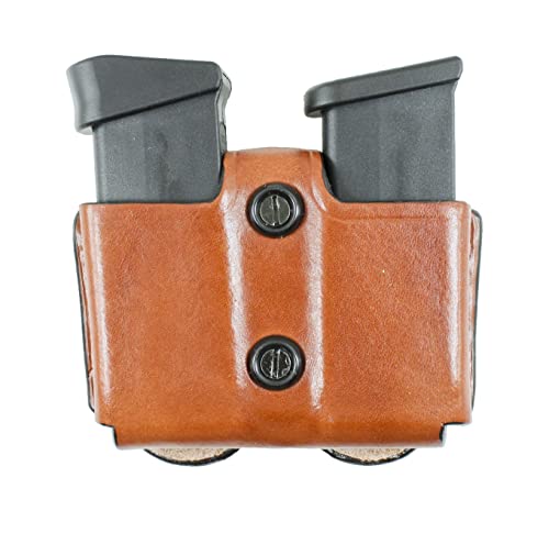 DeSantis Double Magazine Leather Pouch - Pistol Magazine Holder, Double Mag Pouch, Mag Holder 9mm, Compatible with Glock 43X and Mossberg MC1SC Magazines - Ambidextrous, Tan