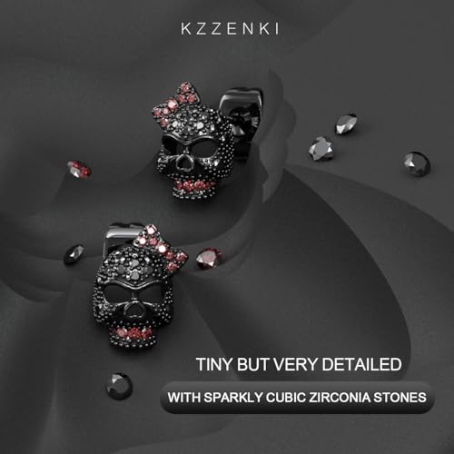 Exquisite Skull Earrings, Sterling Silver Post Cubic Zirconia Stud Earrings for Women men, Hypoallergenic Goth Jewelry, Gold, Black Stones4