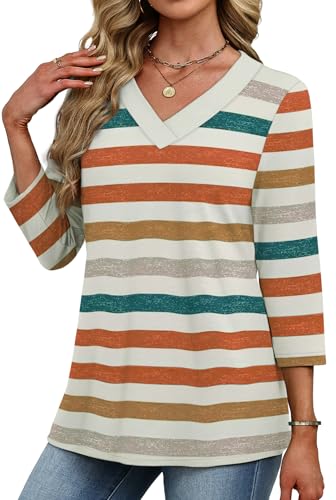 Image of XIEERDUO 3 /4 Length Sleeve Womens Tops V Neck T Shirts Summer Clothes Basic Blouses Dressy Casual 2026 Spring Outfits