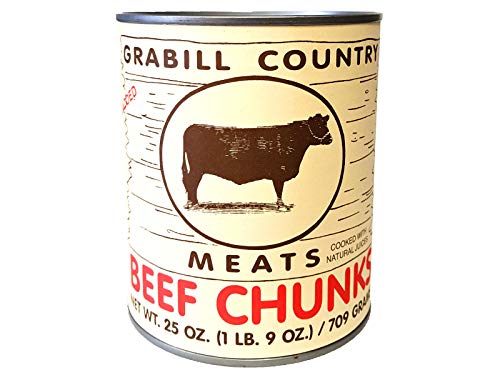 AmishTastes Grabill Canned Beef Meat Chunks, Fully Cooked RTE Healthy Emergency Food, Long Shelf Life, 25 Oz. (Case of 12)