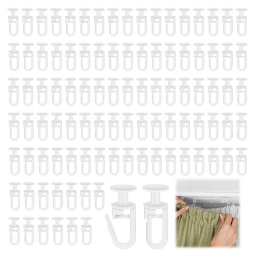 ALLisWE 100 Piezas Deslizador de Riel Gancho de Cortina Polea para Pista de Cortina Accesorios para Colgar Plástico Blanco Silencioso Deslizadores de Guía para Cortinas Ventana Y Puerta Ducha Y Baño