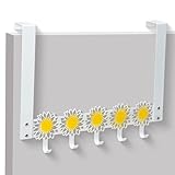 Belanttega Daisy Over The Door Hooks - Cute Decor Door Hanger, 5 Hook Towel Rack Heavy Duty, Space-Saving Organizer Holds Towels Coats Hats Scarves Bags, Easy to Install for Bathroom Bedroom Kitchen