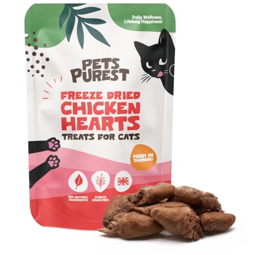 Pets Purest Chicken Hearts for Cats Freeze Dried Chicken Cat Treats High Protein - High Taurine Treat for Cats & Kittens 50g