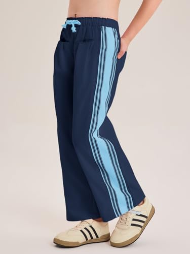 Haloumoning Girls Wide Leg Pants Elastic Waist Palazzo Pants Striped Lightweight Baggy Track Pant 5-14 Years4