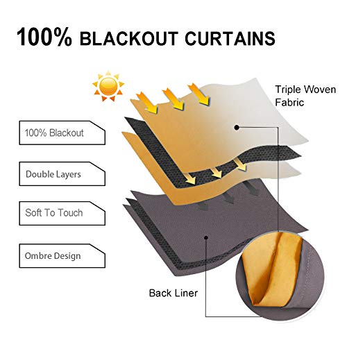 DWCN 100% Blackout Ombre Curtains – Thermal Insulated, Energy Saving & Noise Reducing, Yellow, 52x63 Inch, Set of 2