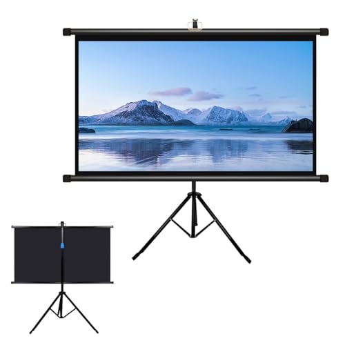 Pantalla para proyector con soporte, 60 pulgadas 16:9, pantalla portátil plegable enrollable mate para proyección, incluye trípode, para cine en casa y oficina miniatura 1