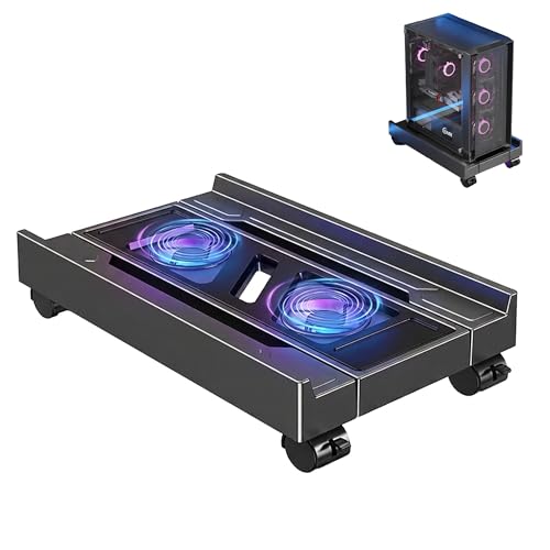 PC Ständer für mit Kühlventilator: Gaming PC Tower Ständer Verstellbare Computerständer mit Rollen mit Kühlung und Fe