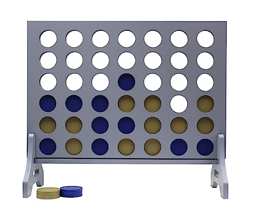 Image of Giant 4 in a Row Game for Family & Adults - Tailgating Pros Jumbo Grey Wooden Four in a Row Indoor & Outdoor Yard Game for Family Party Fun, Portable Activities for Patio, Backyard, and Camping
