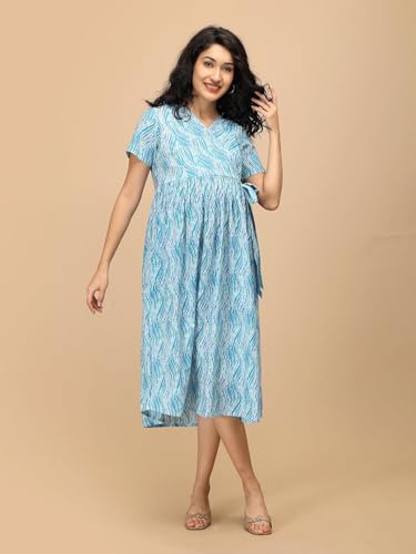 Image of The Mom Store Maternity and Nursing Dress | Pre and Post Pregnancy Dress for Womens | Zipper /Button Opening | Causal Wear | Trendy Stylish Causal Dresses for New Moms