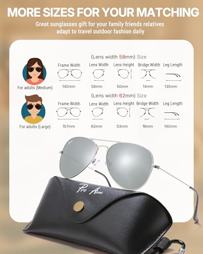 Image of Pro Acme Classic Aviator Sunglasses Glass Lens Metal UV400 for Men Women | 58 /62MM Lens,,Crystal-Clear Vision,Highly Scratch-Resistant,Weighty Feel,Leather Case