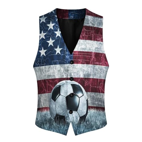 US Flag Soccers-Football Men's Suit Vests Business Formal Dress Vest V-Neck Waistcoat for Wedding Casual4