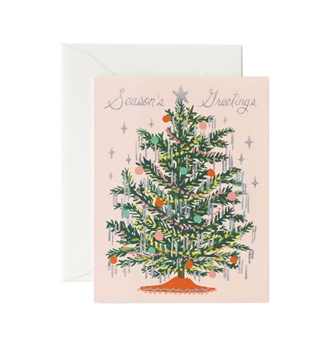RIFLE PAPER CO. Boxed Set of 16 Tinsel Tree cards, 4.25' L x 5.5' W Blank Interior Lets Your Thoughtful Handwritten Note Take Center Stage, Artisanally Crafted in the USA