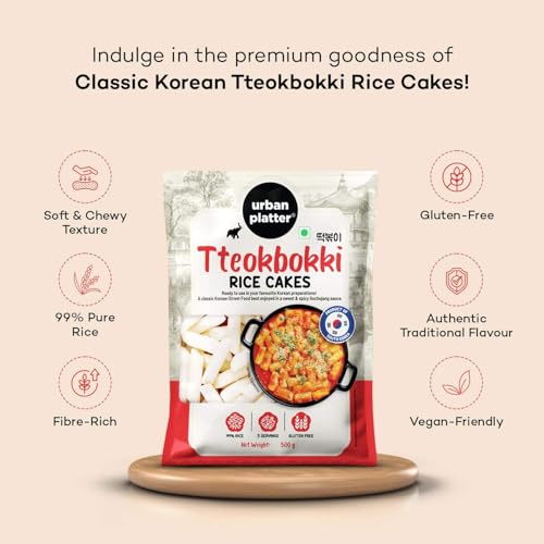 Urban Platter Classic Korean Tteokbokki Rice Cakes, 500g (Soft & Chewy Garaetteok | Korean Rice Sticks | Ideal for Stir-Fries, Soups & Tteokbokki)