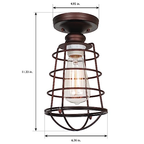 Image of Design House 519694 Ajax Industrial Modern 1-Light Indoor Semi-Flush Ceiling Light with Metal Wire Cage for Hallway Foyer Closet, Coffee Bronze