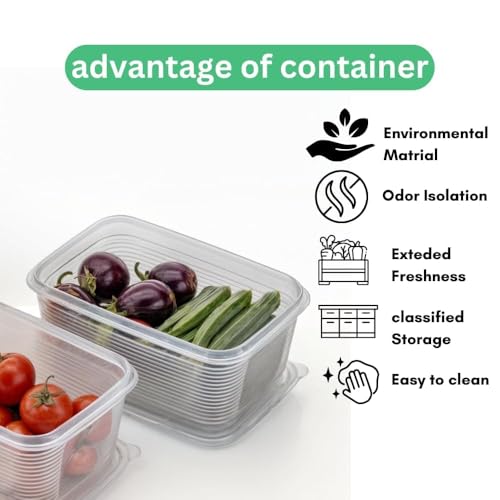 Image of TEKCOOL Fridge Storage Containers (Pack of 4), Fridge Organiser Storage Boxes with Removable Drain Plate, Lids, Stackable Organizer, Fridge Storage Box Keep Fruits, Vegetables Fresher, 1800 ML'