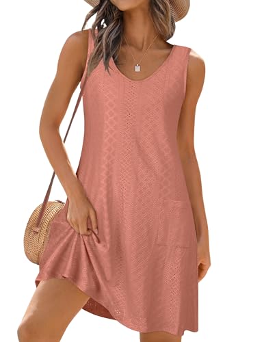 Image of elescat Swimsuit Coverup Summer Dresses for Women Eyelet Casual Loose Sleeveless Sundress with Pockets 2026