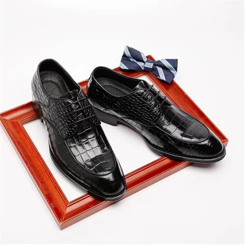Mens Lace up Brogue Wingtip Dress Shoes Vintage Business Casual Crocodile Pattern Leather Shoes2