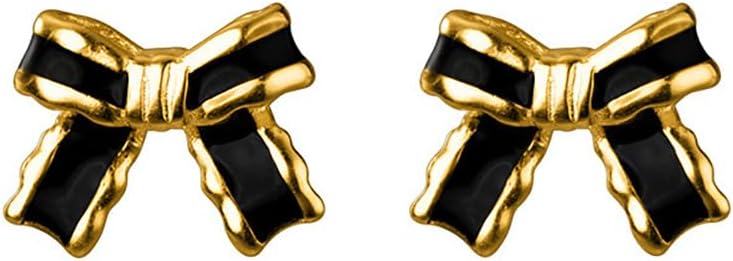 SLUYNZ Solid 925 Sterling Silver Black Bow Earrings Studs for Women Teens Bowknot Stud Earrings Ribbon Bow Studs