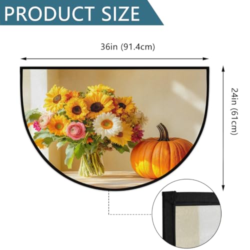Image of cfpolar Half Round Door Mat Autumn Sunflowers Pumpkins Non-Slip Semi Circle Area Rug Washable Half Moon Hearth Rugs for Indoor Outdoor Bathroom Kitchen Patio Runner Mat Laundry Room Home Decoration
