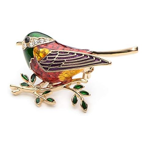 EJY Rhinestone Enamel Oriole Bird Branch Pins Brooches for Men Women Suits Dress Banquet Brooch Gift(green) Cover