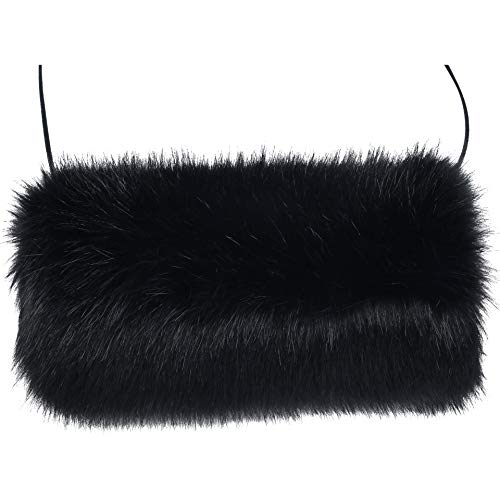 LA CARRIE Abafador de mão de pele sintética feminino aquecedor de inverno bolsa felpuda silenciador de pelúcia para casamento menina crianças elegante luxo chique, Preto com bolso, One Size