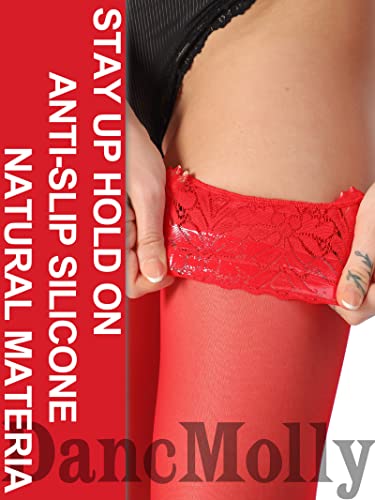 Image of DancMolly Silky Thigh High Stockings, with 17+ Colors Sheer Silicone Lace Top Pantyhose for Women