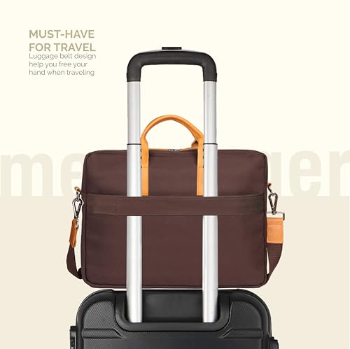 Image of Messenger Bag - Genuine Leather Handle Bag, Cross Body 15.6Inch Bag, Canvas Briefcase Bag, Leather Computer Bags, Laptop Bag Rugged Satchel Shoulder Bag | | Wine
