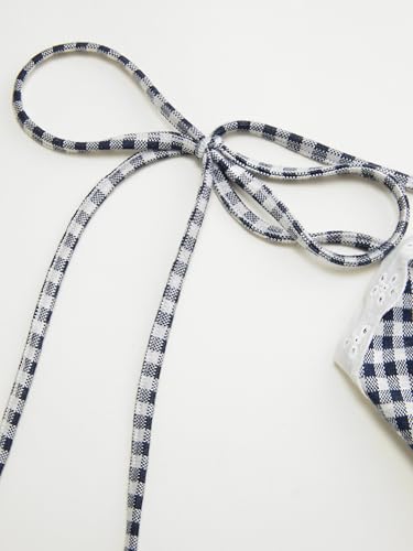 Image of CIDER Womens Summer Gingham Dress Plaid Tie Spaghetti Strap Sleeveless Lace Trim Cute A Line Casual Mini Dresses Sundress