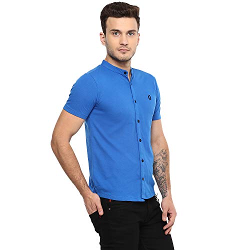 Image of Urbano Fashion Men's Solid Cotton Slim Fit Polo Shirt with Mandarin Collar