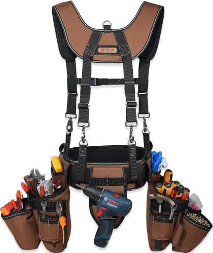 Image of WELKINLAND 39-Pocket Tool Belt With Suspenders, Heavy-Duty Roof Tool Belt