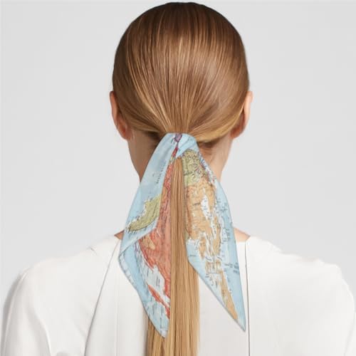 World Map 23.6" Silk Like Head Scarf Fashion Square Neck Scarfs for Women Hair Scarves Gift2