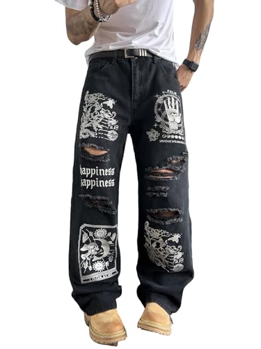 DFGIGT Men's Baggy Jeans Streetwear Sun and Moon...