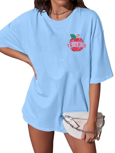 Image of Teacher Shirts Women Teach Print Graphic Tees Kindergarten Elementary Teaching Life Shirts Back to School Tees Tops