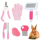 8-teiliges Zwergkaninchen Zubehör Set, Hasenzubehör für tägliche Pflege, Kaninchen Bürste, Meerschweinchen Zubehör, Pet Kit mit Kamm und Bürste in Pink