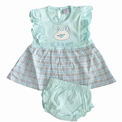 Image of Baby Girls Frock Dress with Bloomer Set | Short Sleeve Polka Dot Inner Layer & Bow Detail Special for 0-6 Months