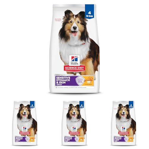Hill's Science Diet Sensitive Stomach & Skin, Adult 1-6, Stomach & Skin Sensitivity Support, Dry Dog Food, Chicken Recipe, 4 lb Bag (Pack of 4)