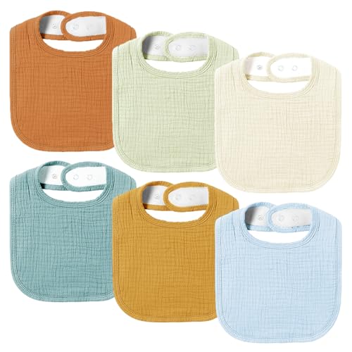 Image of AMAWMW Muslin Baby Bibs for Unisex Boys Girls 6Pack Soft Baby Bandana Drool Bibs Adjustable Newborn Bib for Drooling & Teething