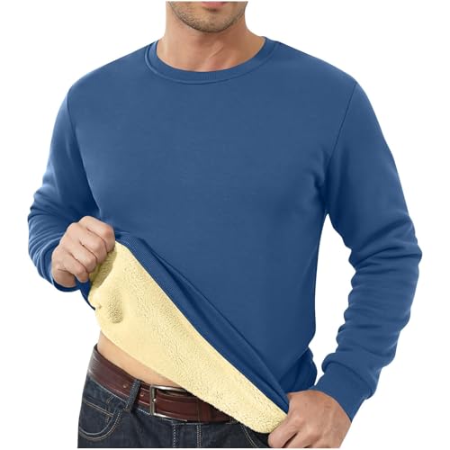 Men's Crewneck Sweatshirts Sherpa Lined Oversized Pullover Casual Long Sleeve Winter Warm Fleece Thick Pullover Tops - Main Image