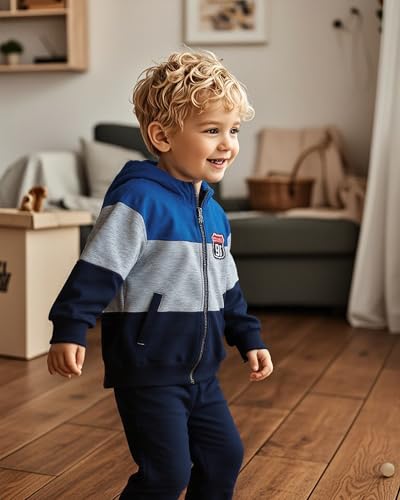 NZRVAWS Boy Clothes Kids Boy's Jacket Color Block Fall Winter School Outfits Zip up Sweatshirt Hoodie Pants Set 3-8T2