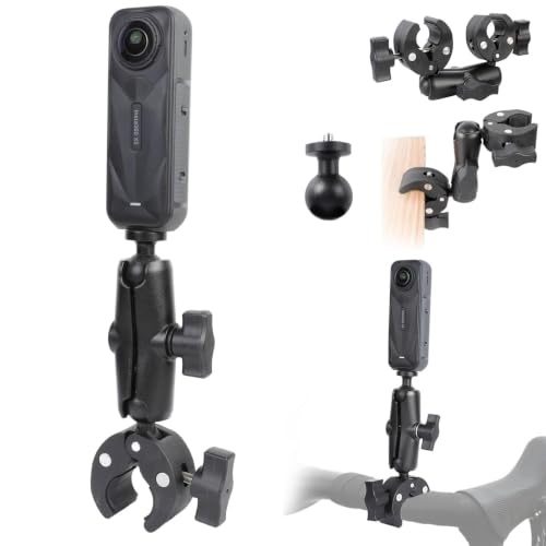PellKing Camera Motorcycle Mount for Insta360 X5/X4/X3/X2 Double Super Clamp Mount Umbrella clamp Holder for Monitor Bracket Magic Socket Arm with 1/4 Thread for Moto Bike Bicycle Handlebar