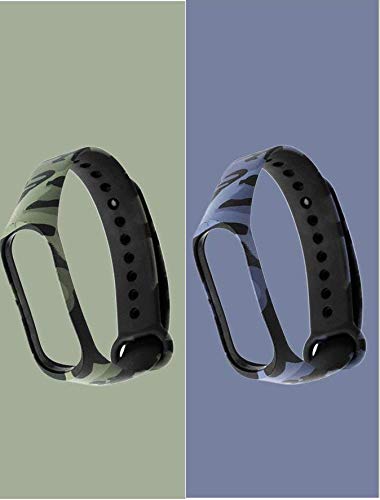 Image of ILOFT Silicone Camouflage Army Style Band Strap for Xiaomi Mi Smart Band 4 and Mi Smart Band 3 (Device Not Included) (Green+Grey)