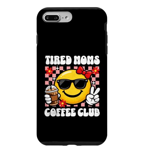 Tired Moms Coffee Club Happy Peace �T���O���X ���g�� �O���t�B�b�N �X�}�z�P�[�X iPhone 7 Plus/8 Plus �p