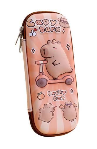 Estojo Escolar Capivara – Case Rígido EVA 3D, Unissex – Compartimentos, Bolso em Tela e Elásticos – 2 Modelos (Modelo B – Capy de Patinete)