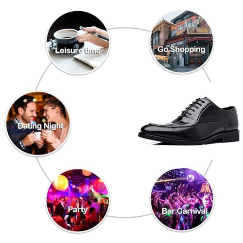 Men's Printing Leather Classic Low Heel Oxford Shoes Retro Casual Comfortable Pointed Toe Low Top Lace Up Block Heel Business Dress Shoes for Wedding Work Office4