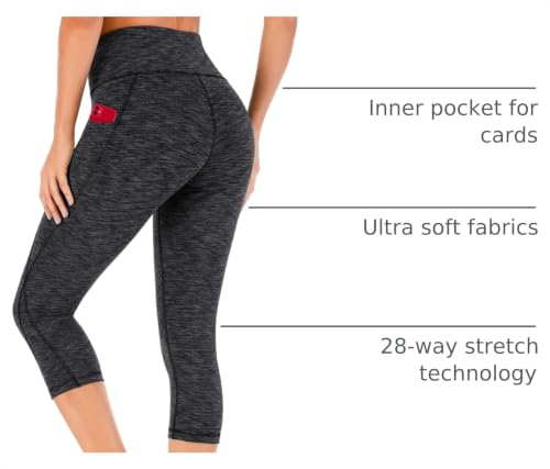 Image of Heathyoga Capri Leggings for Women High Waisted Capri Leggings with Pockets for Women Tummy Control Yoga Pants Women