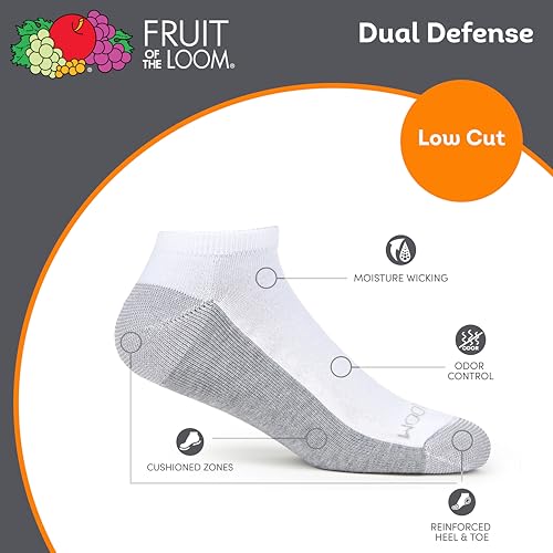 Image of Fruit of the Loom Men's Dual Defense Socks, Odor Protection with Half Cushion, Multi-Packs